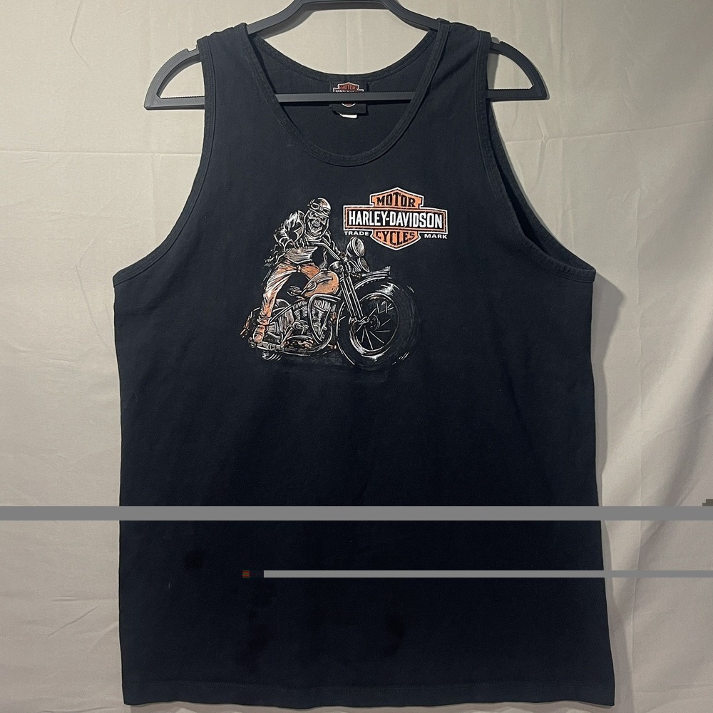 Harley-Davidson Black Tank Top Skeleton Biker Graphic Shirt Mens Size Large